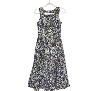 Vintage Laura Henson Purple Gray Rose Floral Fit Flare Maxi Dress Pockets Small